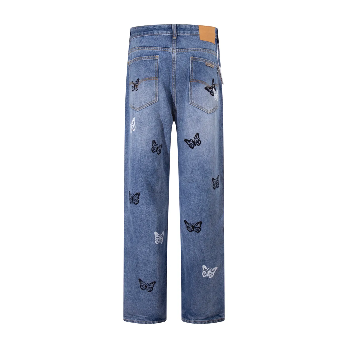 P240 Style number: H95 Croxin & 𝐂𝐡𝐫𝐨𝐦𝐞 𝐇𝐞𝐚𝐫𝐭 ss25 blue butterfly print jeans. Styles with different washed textures are very friendly to people with thin legs and thick legs. The slightly flared version perfectly modifies the leg shape. The timeless and moderate length makes it easy to match and match. It is the basis for various styles and is a must-have in your wardrobe! The fabric is stiff but also makes the upper body soft without losing texture. The washing process is even more perfect. It is a must-have item for everyone! ! ! Washed wheat, hang tag, pants label, three labels complete Color: blue Size: 28-30-32-34